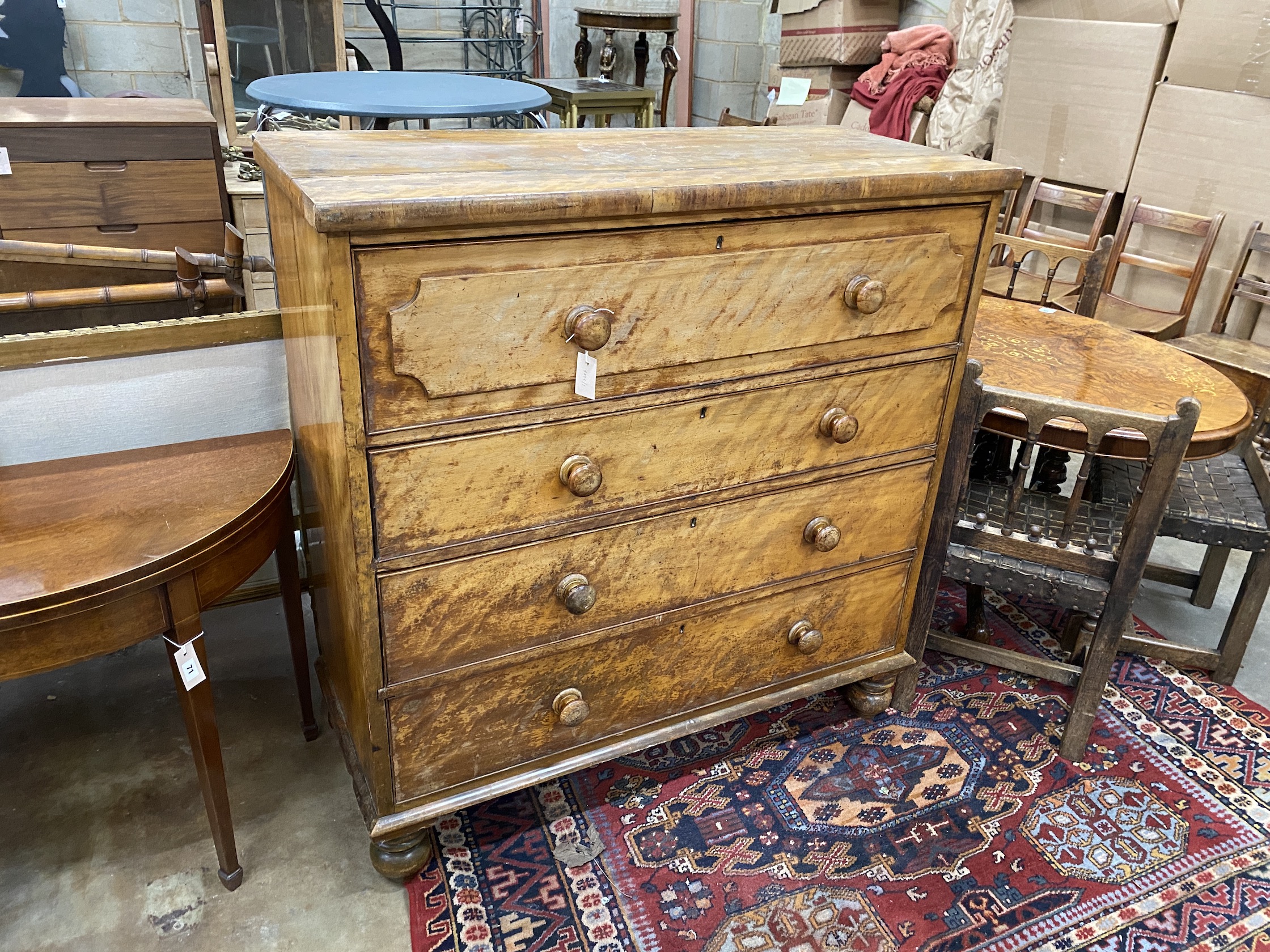 A Victorian satinbirch chest of drawers, width 121cm, depth 53cm, height 126cm
